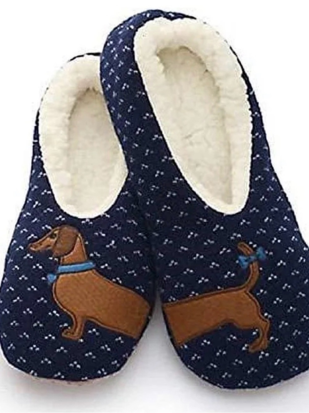 Cozy Navy Dachshund Slip-On Dog Slippers with Sherpa Lining